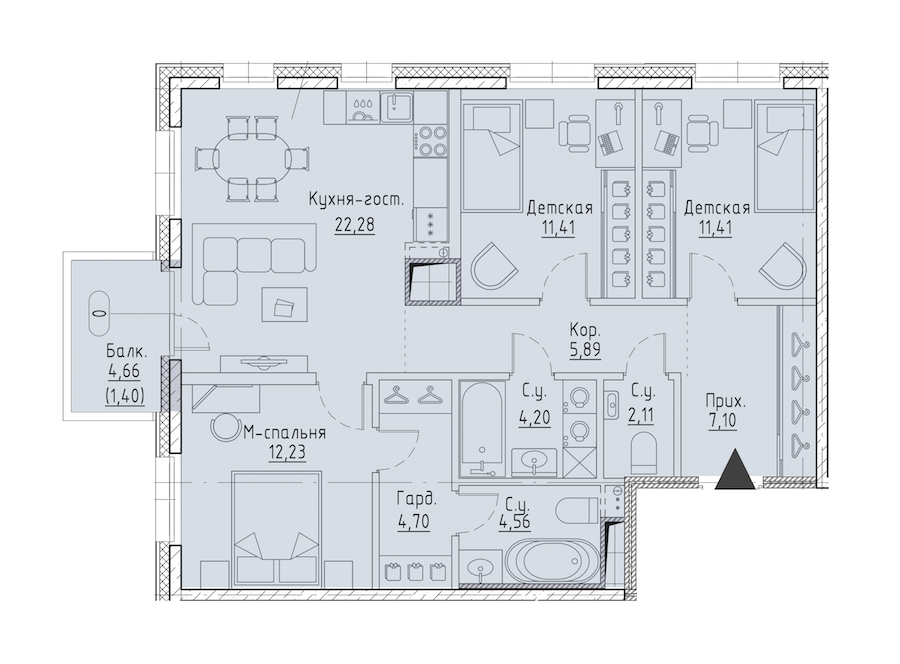 3-комнатная квартира 85.89 м², 5/9 эт., ЖК «LEGENDA Чёрная речка 41»